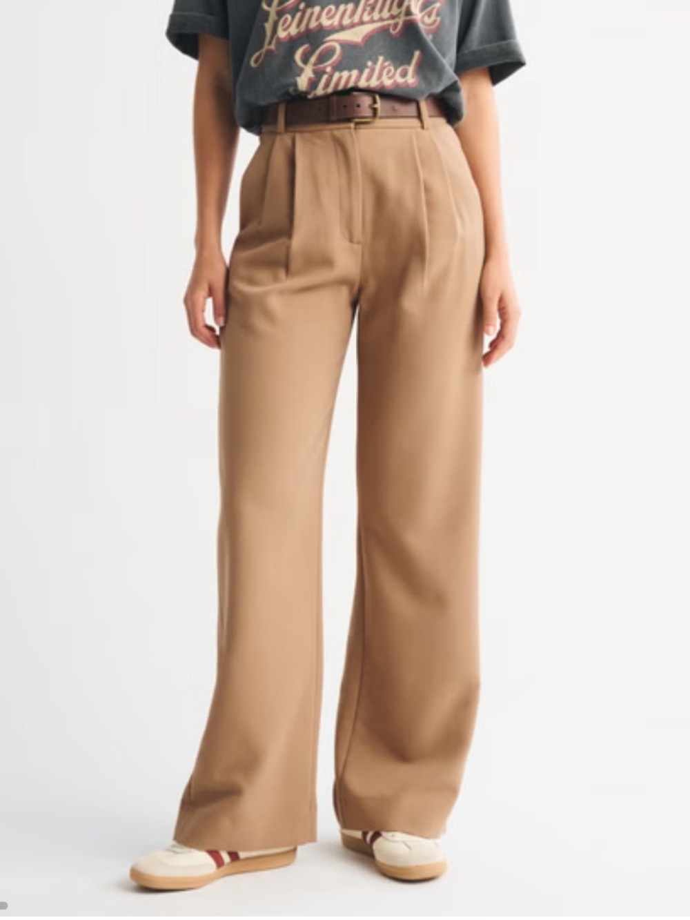 Abercrombie & Fitch Tan Sloane Tailored Wide Leg Trouser Pants Size Large Brown